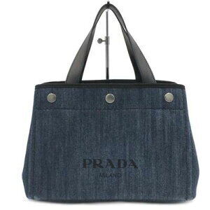 Prada Handbag Denim City Calf Leather Nero Black Blue Pouch